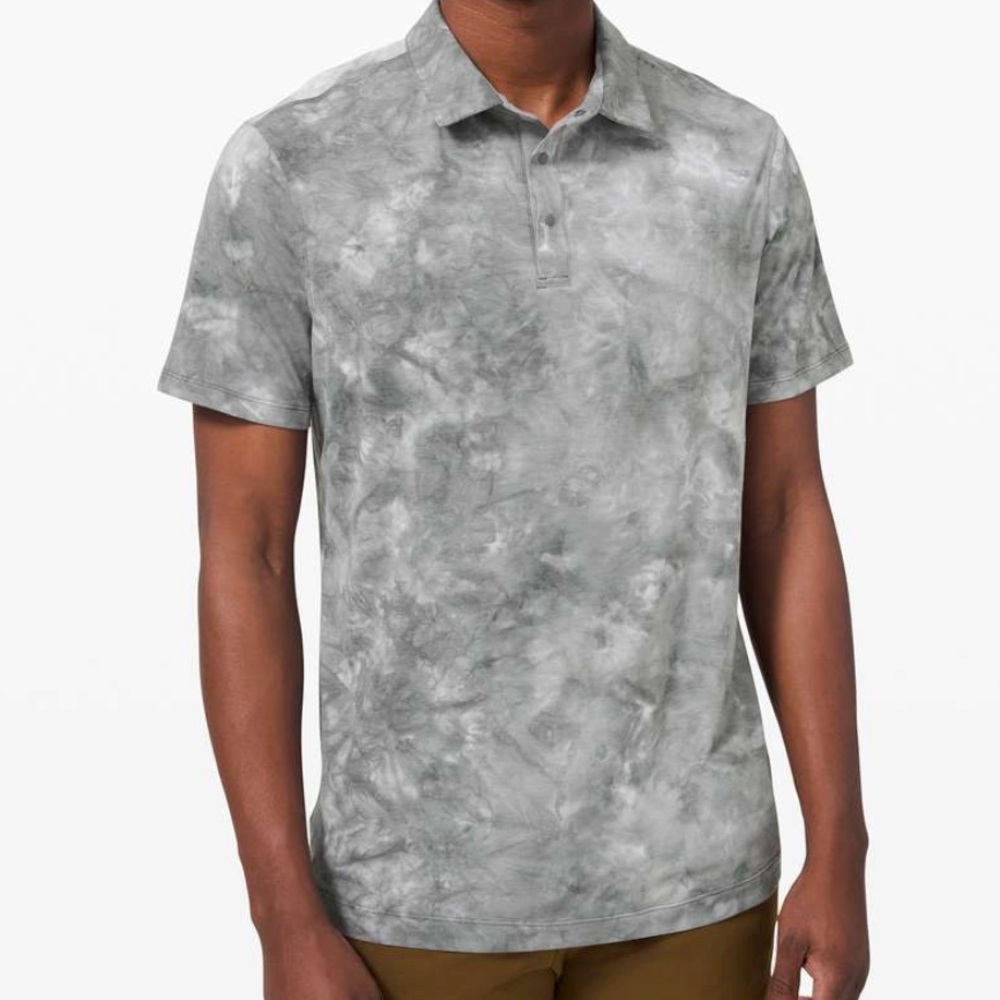 Lululemon Mens Evolution Polo *Wash in Diamond Dye Asphalt Grey Size Large EUC